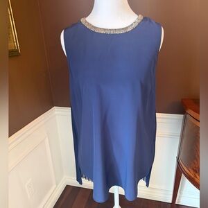 Rebecca Taylor Silk Sleeveless Navy Blouse Jeweled Collar Pleated Back Size 6
